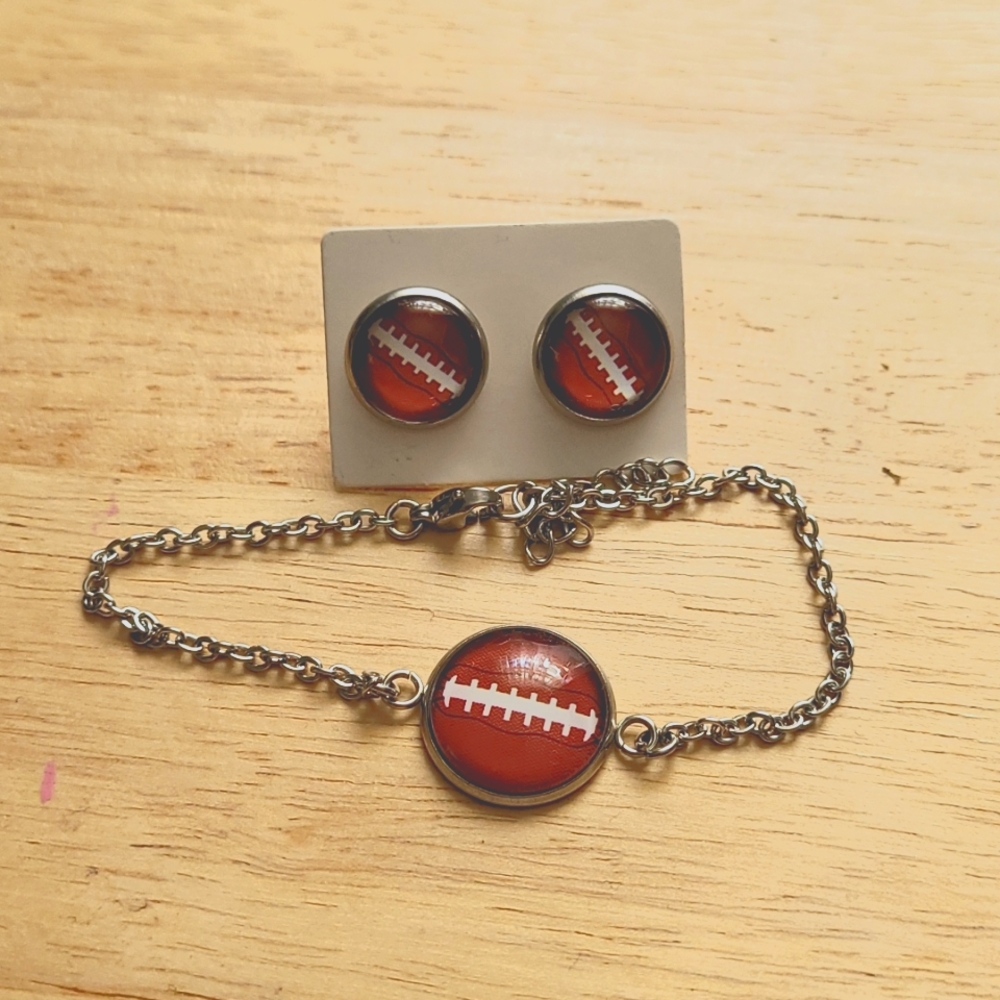 Football earrings and bracelet NWOT
